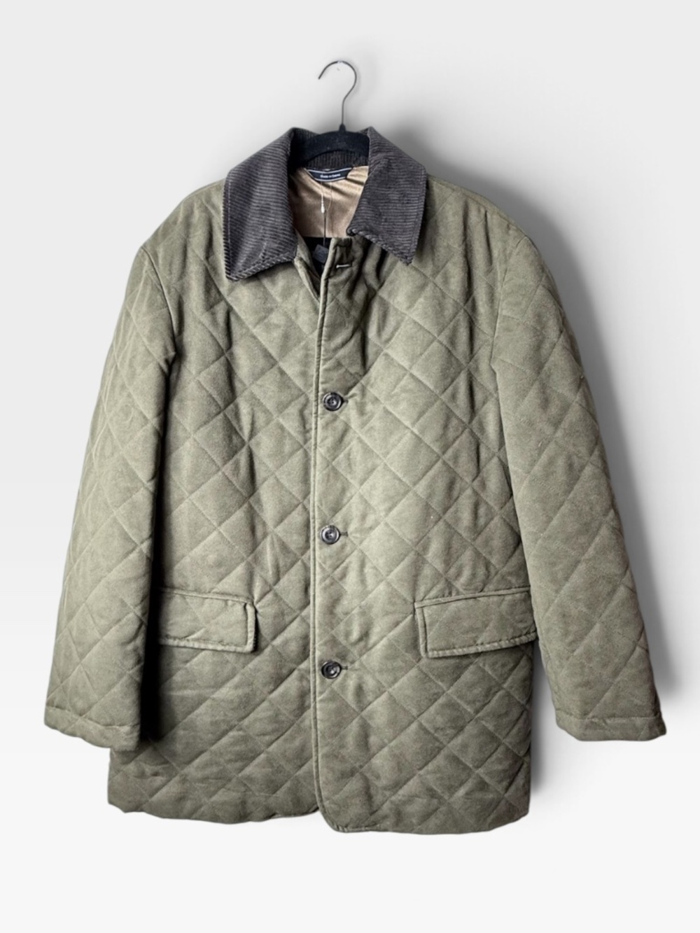 Hart Schaffner Marx Cardinal Quilted Jacket Men's Size Small Green Corduroy Trim